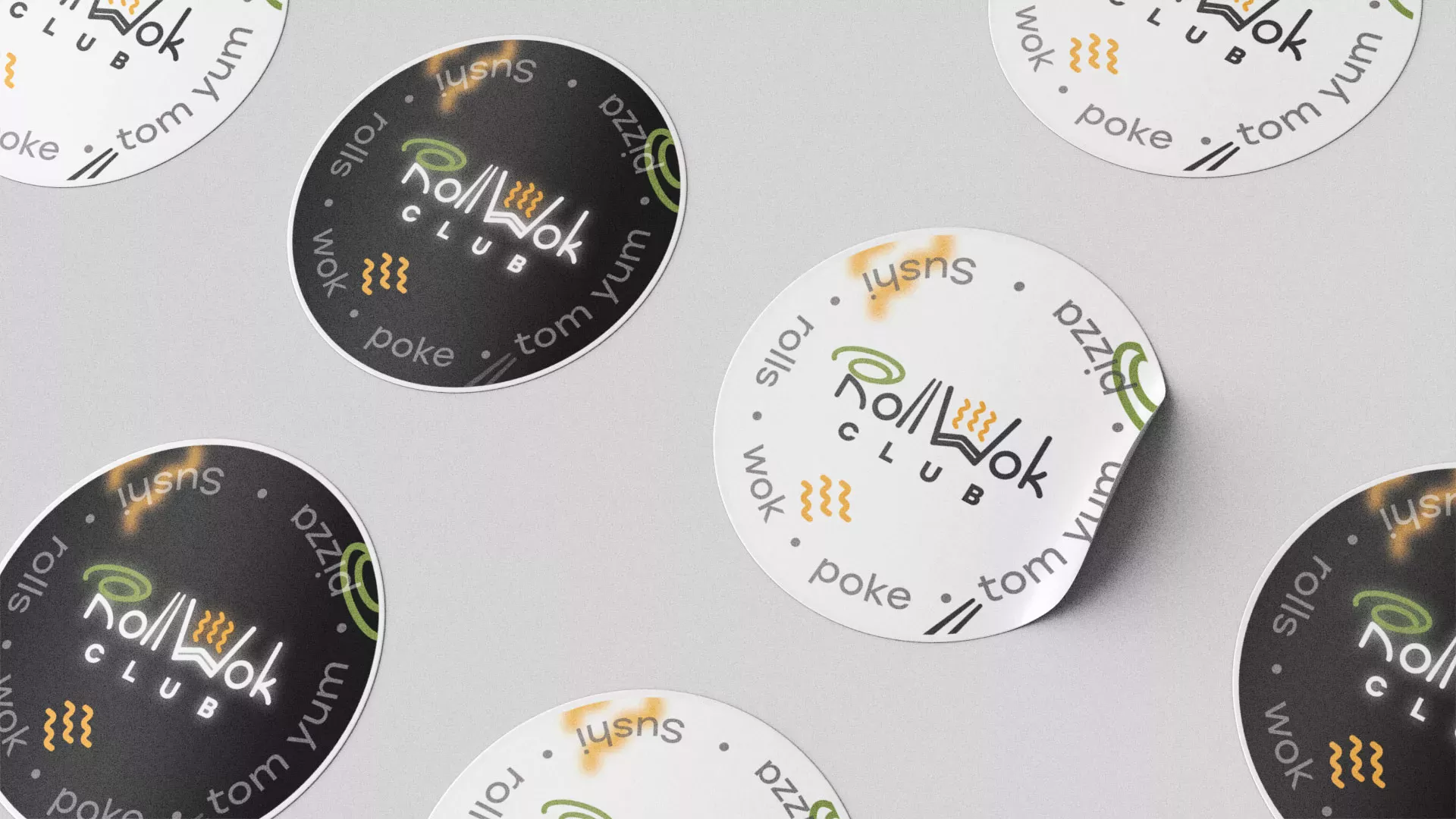 Разработка наклеек для суши-бара «Roll Wok Club» в Ноябрьске